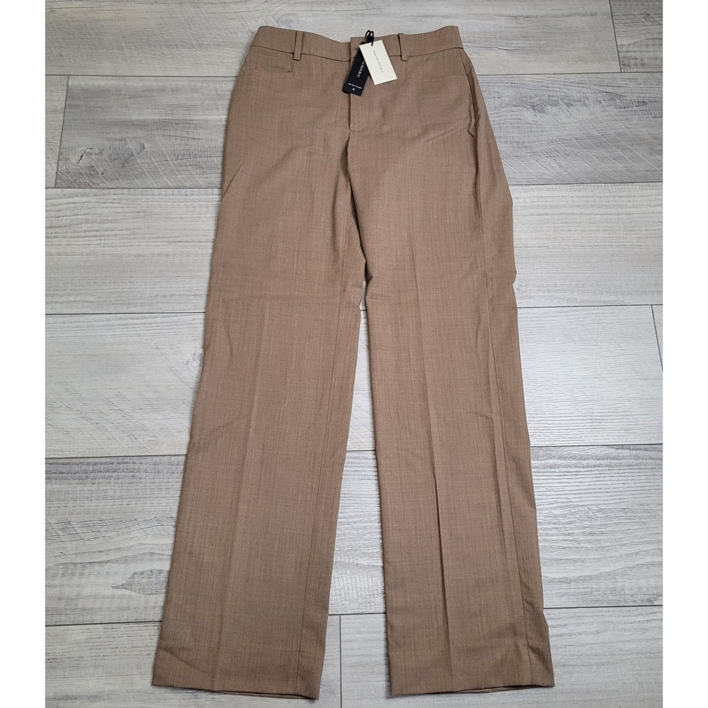 NWT Banana Republic Pants Women 4 Brown SIENA Straight Leg Italian Wool Trousers - Picture 2 of 16